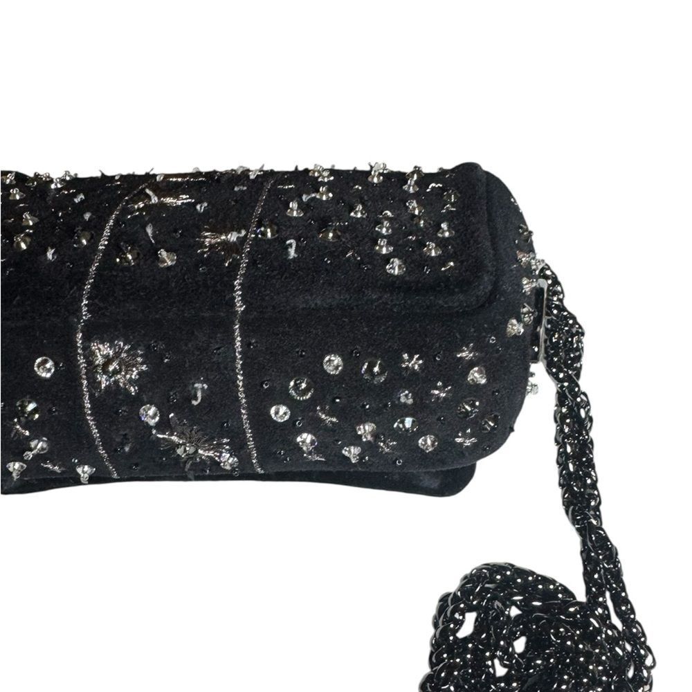 CHRISTIAN LOUBOUTIN Black Suede Sweet Charity Embellished Crossbody Evening Bag - Picture 13 of 15
